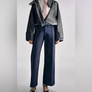 Zara Dark Blue High-Rise Denim Trousers